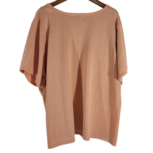 Susan Graver Short Sleeve Sweater Womens 2X Orange Silver Metallic V Neck Career - Picture 2 of 5